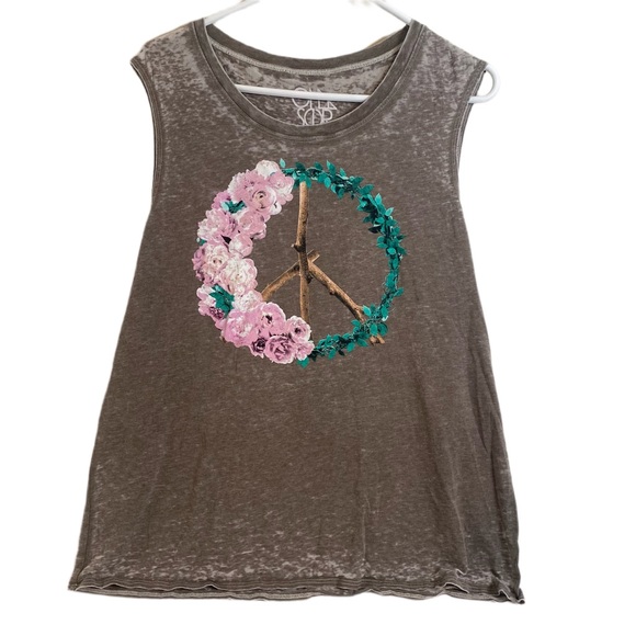 Chaser Tops - NWT CHASER PEACE SIGN BURNOUT HEATHERED GRAY TANK Sz M